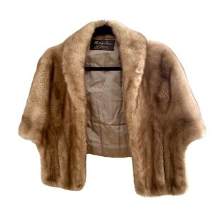 Mink stole wrap, light brown shawl collar vintage